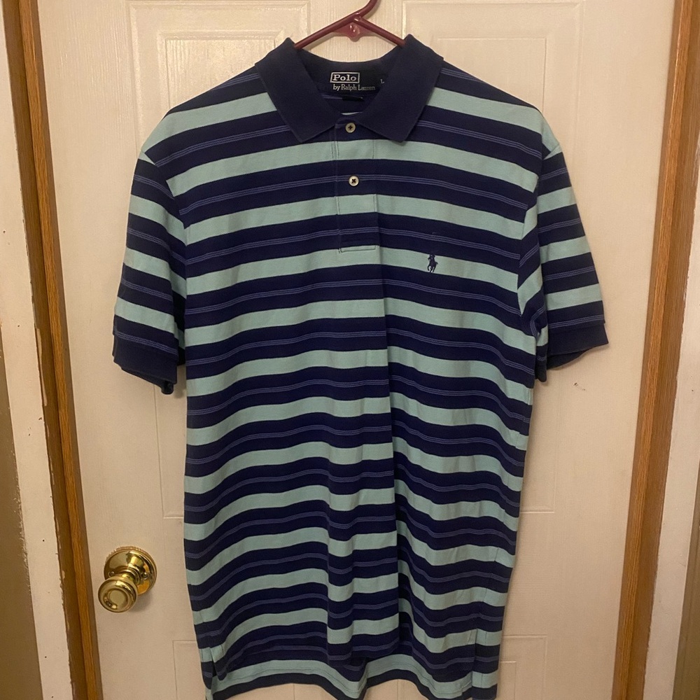Polo Ralph Lauren Men’s Navy and Light Blue Striped Polo